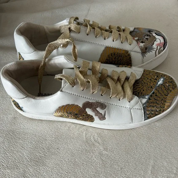 Johnny was Women's White and Gold Sneakers - Picture 5 of 12